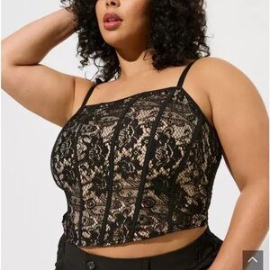 NWT Torrid Lace Corset Crop Top Deep Black Mesh